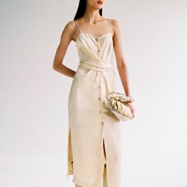 Nwt $650 Nanushka Sayan Washed Satin Midi Dress In Cream